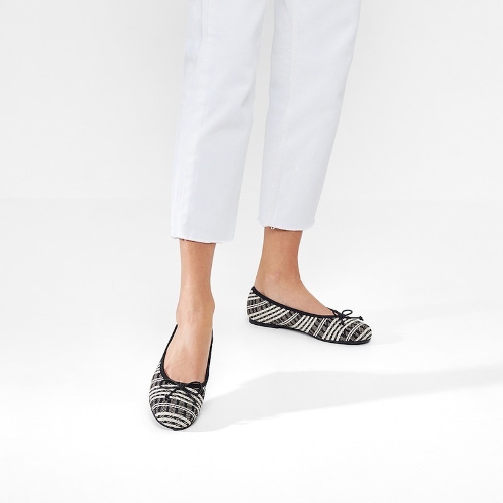 VIVAIA Knit Ballet Flats Bow Detail Black Cream Pattern Comfortable Square Toe 9